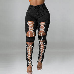 Women's New Fashion Jeans With Rope