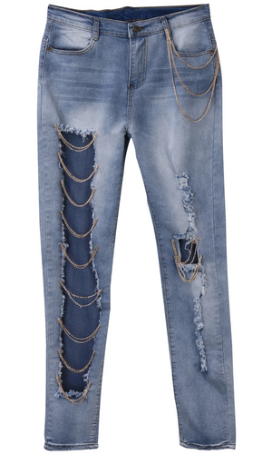 Women's exaggerated big ripped jeans