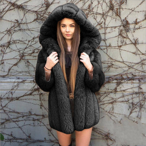 Faux fur hooded coat for women
