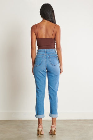 High-Waisted Distressed Boyfriend Jeans