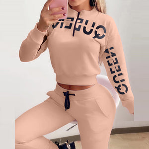Ladies' White Letter Printing Casual 2-piece Set