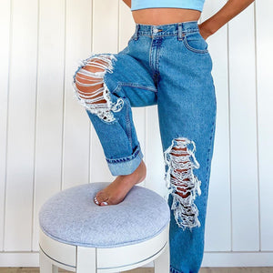 Women's Jeans Trousers With Ripped Holes