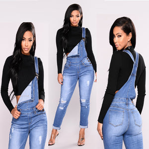 Women's Suspenders Ripped Jeans Trousers