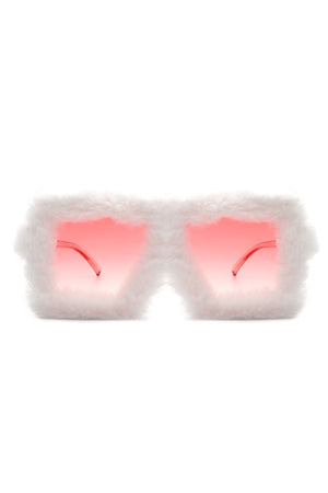 Square Oversize Fluffy Faux Fur Fashion Sunglasses