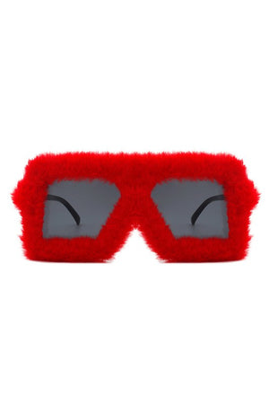 Square Oversize Fluffy Faux Fur Fashion Sunglasses