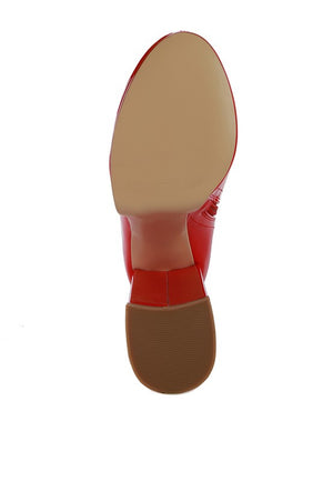 VINKELE Patent PU Platform Heeled Calf Boots