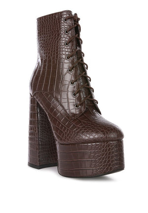 Magdalene Croc High Block Heeled Boot