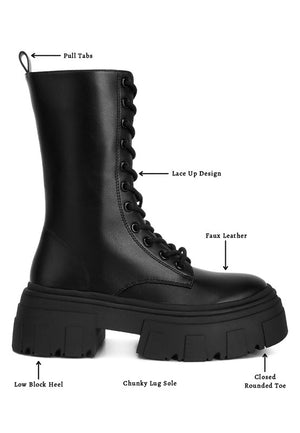 Tatum Faux Leather Combat Chunky Boots