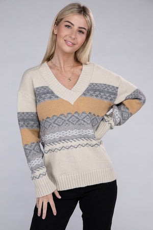 Multicolor Stripe V Neck Sweater