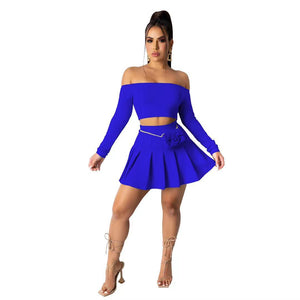 Strapless Girls Dresses Casual Pleated Shirts Two Piece Sets