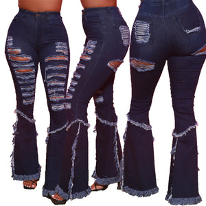 Raw-edged Ripped Flared Jeans