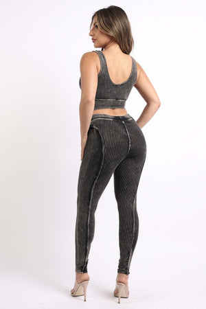 Plus Size Mineral Washed Crop Top And Leggings Set